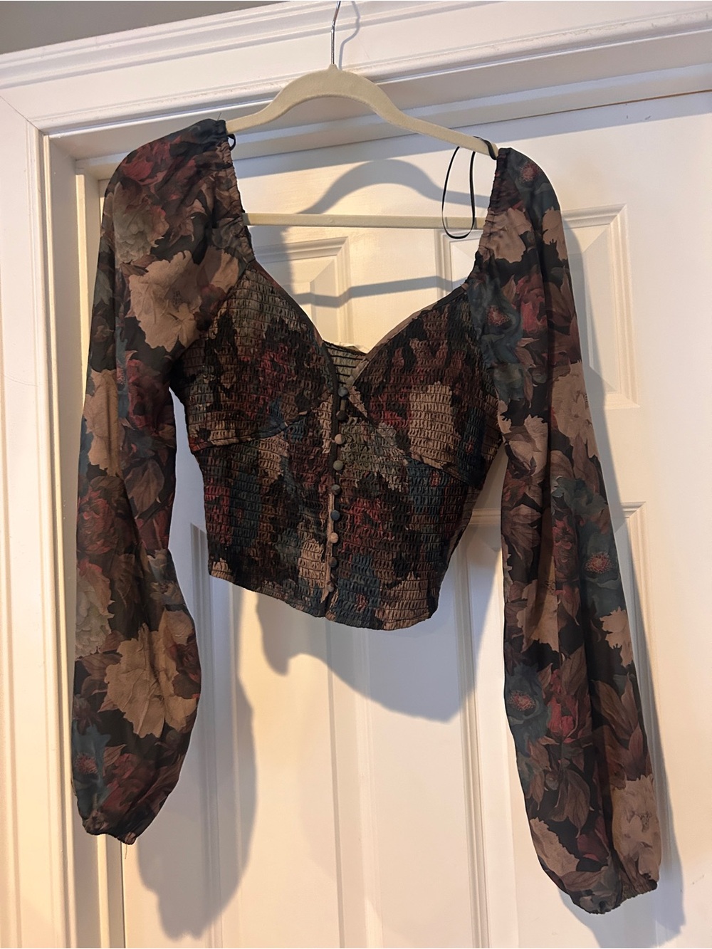 Promesa Dark Floral Smocked Peasant Top